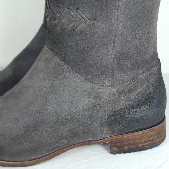 UGG Women's Caylin US 7 Gray Burnished Suede Braided Zip Riding Boots - Picture 12 of 16